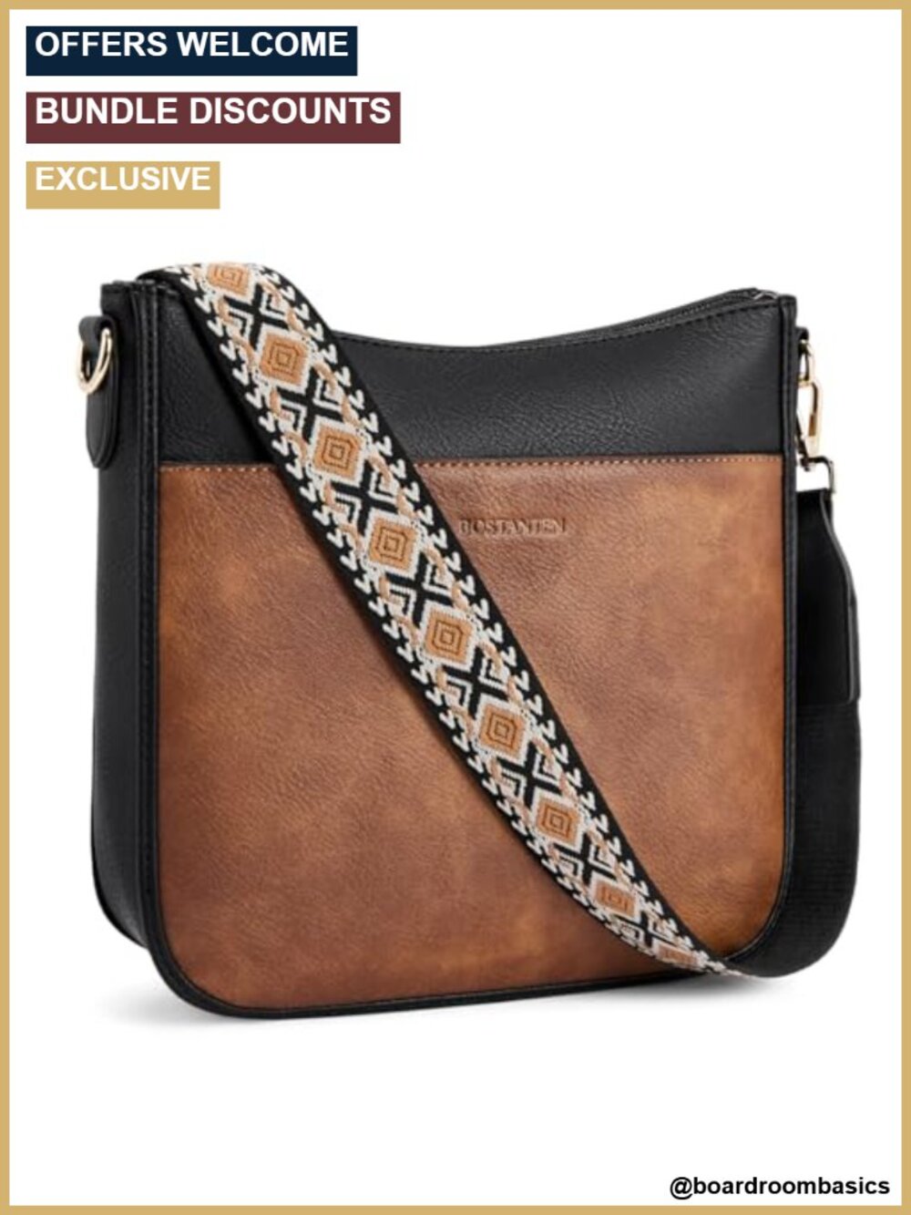Vegan Leather Crossbody Bag Wide Guitar Strap Shoulder Purse